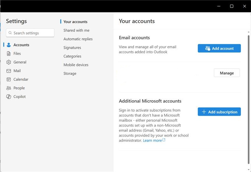 How to check quota information using Outlook New - Settings.jpg