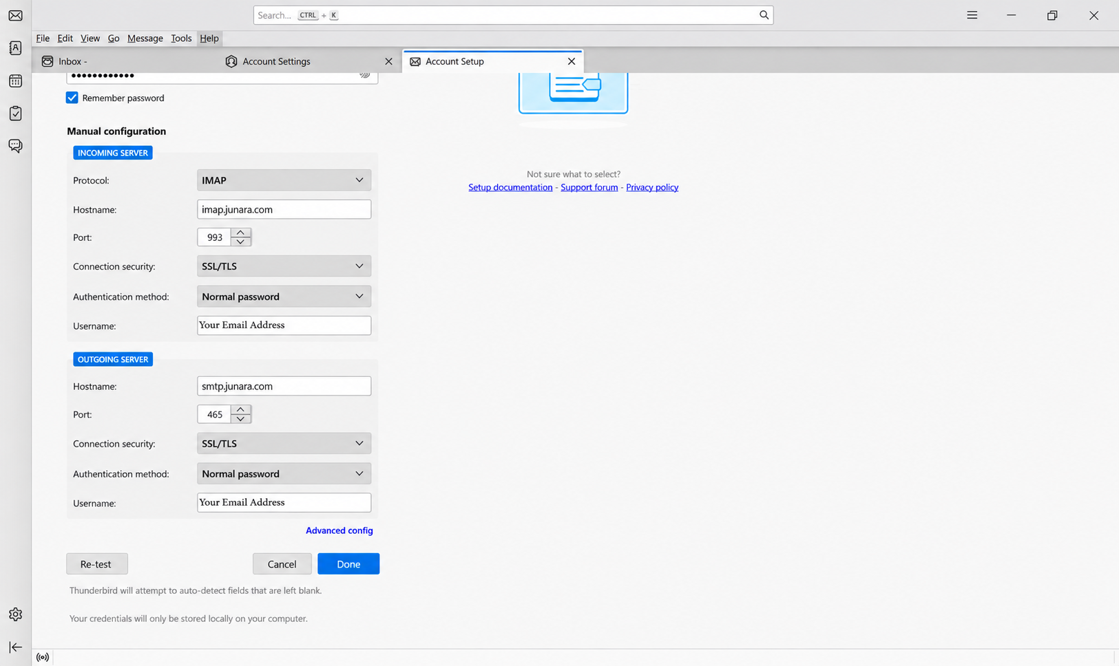 Junara Thunderbird Account Setup Done.png